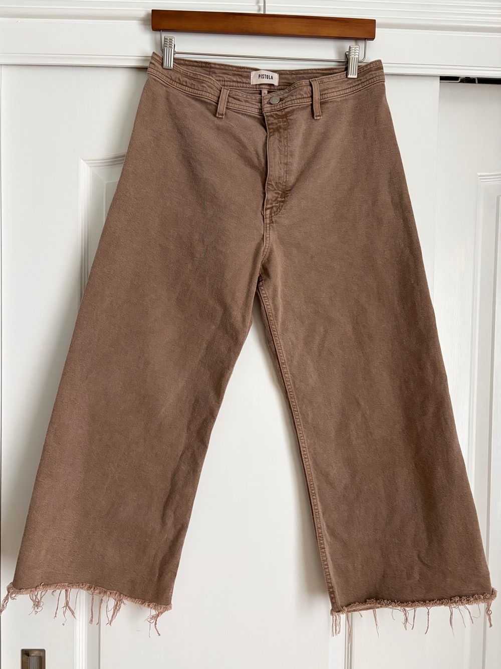 Pistola Cashin Wide Leg Crop Jeans Taupe Raw Hem Size 31